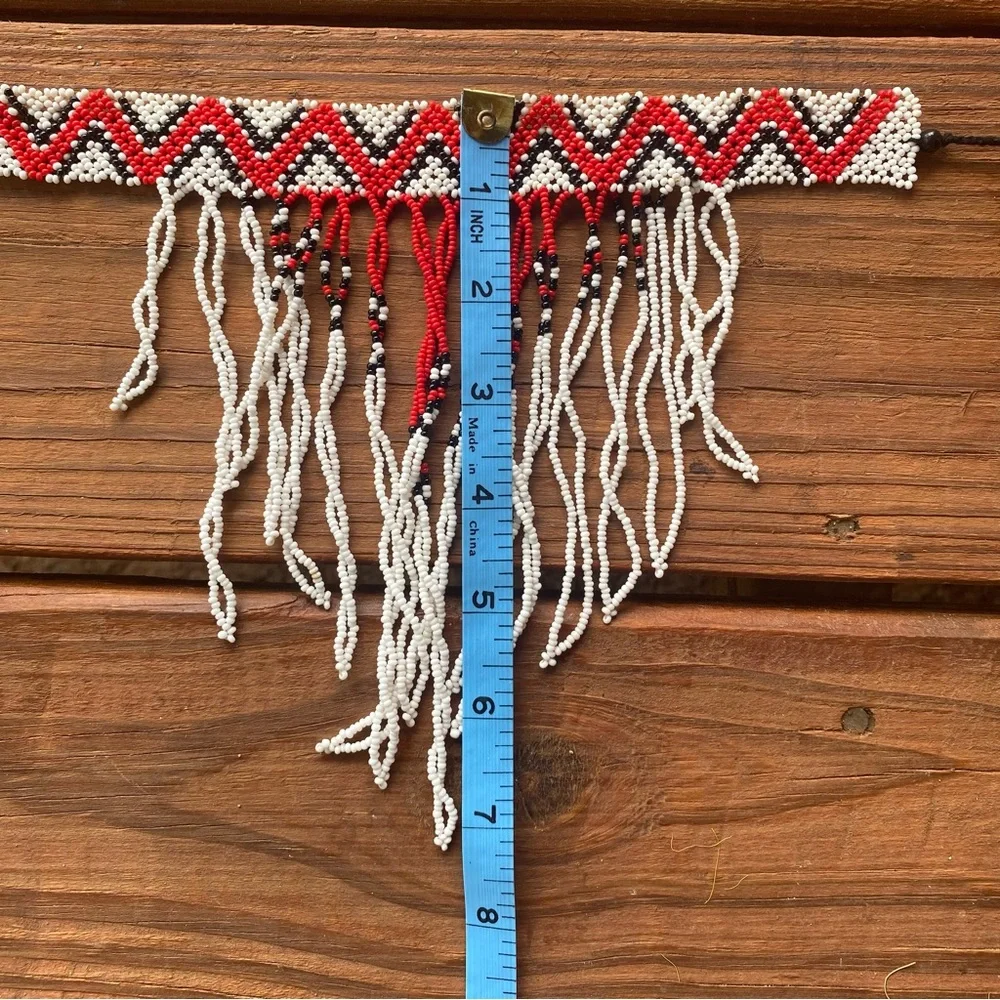 Handcrafted Beaded Choker Necklace - Red, Black, and Cream - Picture 4 of 6